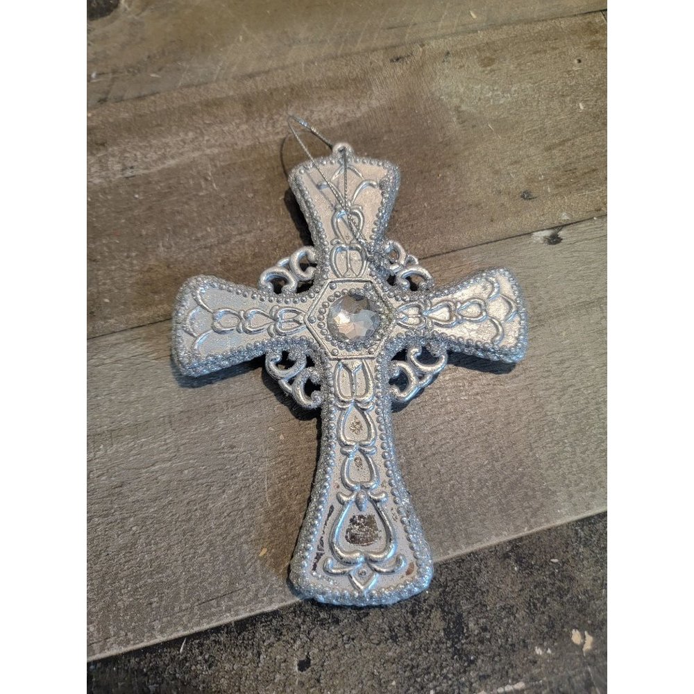 Silver‎ Gem cross Bible ornament xmas